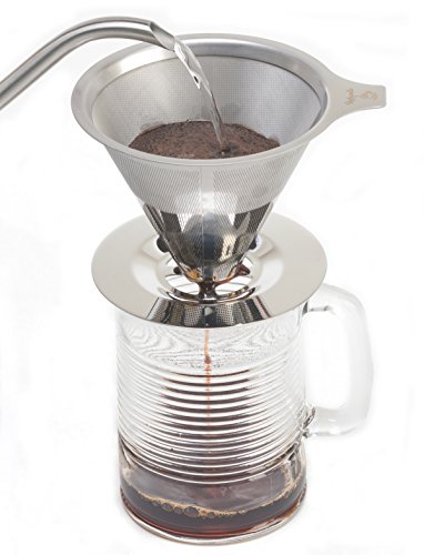 Maranello Caffé Pour Over Coffee Dripper Stainless Steel Reusable Drip Cone Coffee Filter Portable Pour-Over Coffee Maker Paperless Metal Fine Mesh Strainer Coffee Pourover Brewer Camping Coffee Maker