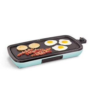 dash everyday nonstick electric griddle for pancakes, burgers, quesadillas, eggs & other on the go breakfast, lunch & snacks with drip tray + included recipe book, 20in, 1500-watt – aqua