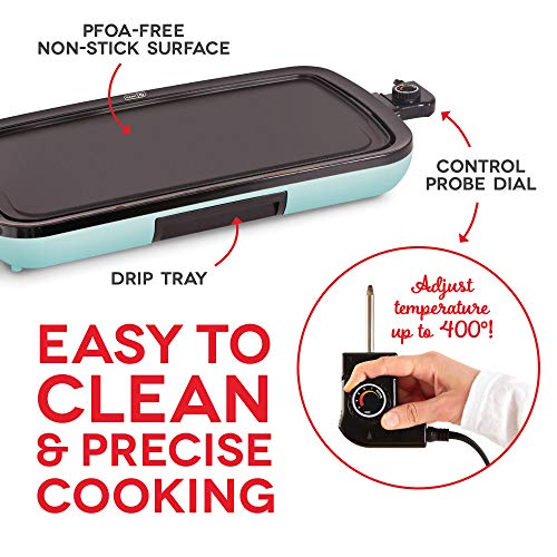 DASH Everyday Nonstick Electric Griddle for Pancakes, Burgers, Quesadillas, Eggs & other on the go Breakfast, Lunch & Snacks with Drip Tray + Included Recipe Book, 20in, 1500-Watt - Aqua