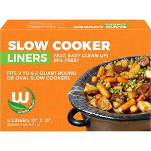 heavy-duty crockpot liners bpa-free made in the usa, 8 liners 13″x21″, bags fit 3-6.5 quart oval and round slow cooker