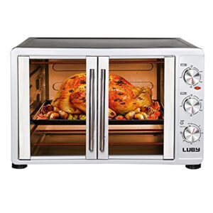 luby large toaster oven countertop, french door designed, 55l, 18 slices, 14” pizza, 20lb turkey, silver