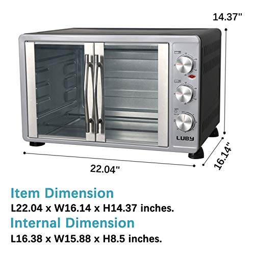 LUBY Large Toaster Oven Countertop, French Door Designed, 55L, 18 Slices, 14'' pizza, 20lb Turkey, Silver