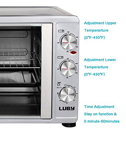 LUBY Large Toaster Oven Countertop, French Door Designed, 55L, 18 Slices, 14'' pizza, 20lb Turkey, Silver