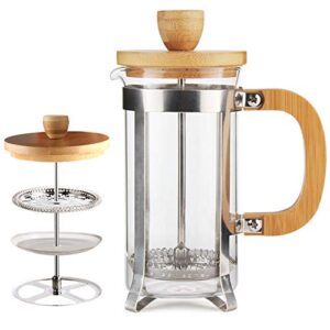 sivaphe 12 oz french press coffee/tea maker single cup espresso press stainless steel filter 0.35l high borosilicate carafe durable bamboo handle small coffee maker