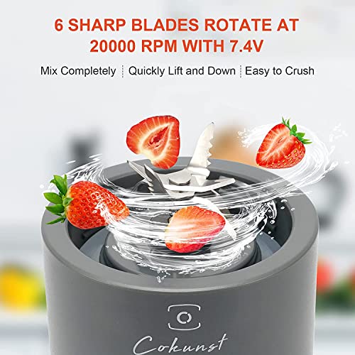 Powerful Portable Blender for Shakes and Smoothies, COKUNST 18 Oz Personal Size Blender with Rechargeable Type-C and 6 Blades, Fruit Veggie Juicer Mini Portable Blender Cup for Travel Sports Kitchen