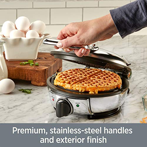 All-Clad Stainless Steel Classic Round Waffle Maker with 7 Browning Settings, 4-Section, Silver