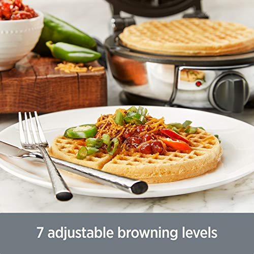 All-Clad Stainless Steel Classic Round Waffle Maker with 7 Browning Settings, 4-Section, Silver