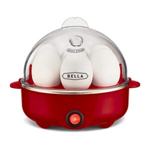 bella egg cooker, rapid boiler & poacher, meal prep essential, family sized meals: make up to 7 large boiled eggs, dishwasher safe lid with cool-touch handles, poaching tray included, red