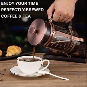 French Press Coffee Maker (34 oz) with 4 Filters - 304 Durable Stainless Steel, Heat Resistant Borosilicate Glass Coffee Press, BPA （include 1 cleaning brush,1 spoon and 2 spare filter screen）