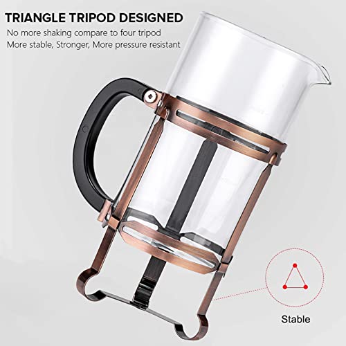 French Press Coffee Maker (34 oz) with 4 Filters - 304 Durable Stainless Steel, Heat Resistant Borosilicate Glass Coffee Press, BPA （include 1 cleaning brush,1 spoon and 2 spare filter screen）