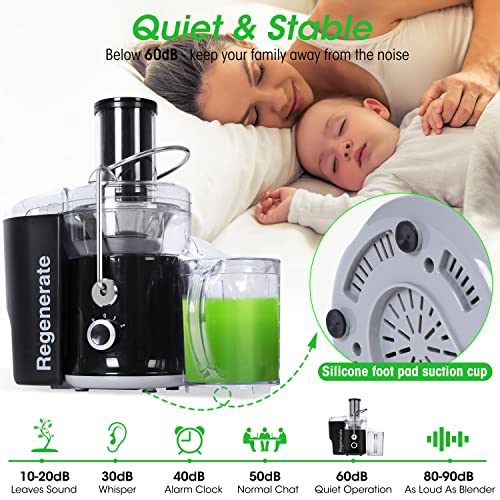 600W 3 Speeds Juicer Machines Vegetable and Fruit, Regenerate Centrifugal Juice Extractor with Big Mouth 3” Feed Chute, Easy to Clean, BPA-Free Compact Centrifugal Juice Maker, Black