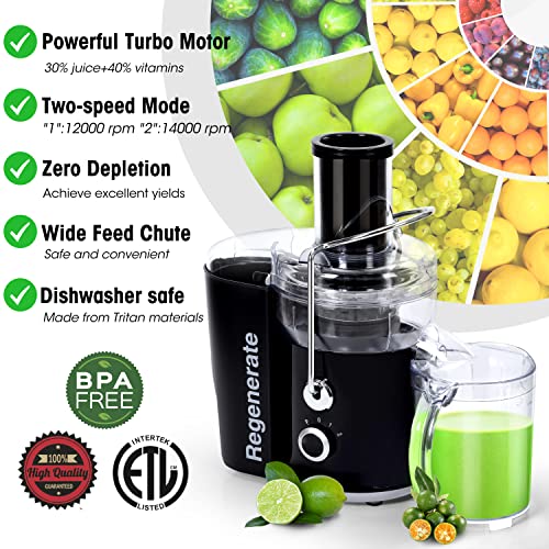 600W 3 Speeds Juicer Machines Vegetable and Fruit, Regenerate Centrifugal Juice Extractor with Big Mouth 3” Feed Chute, Easy to Clean, BPA-Free Compact Centrifugal Juice Maker, Black