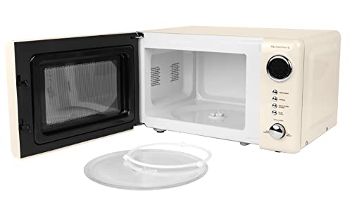 Nostalgia Retro Compact Countertop Microwave Oven 0.7 Cu. Ft. 700-Watts with LED Digital Display, Child Lock, Easy Clean Interior, Cream