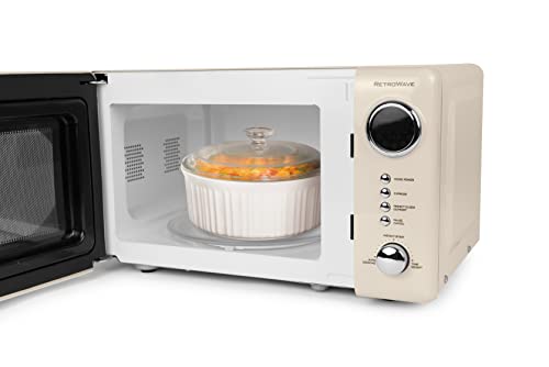 Nostalgia Retro Compact Countertop Microwave Oven 0.7 Cu. Ft. 700-Watts with LED Digital Display, Child Lock, Easy Clean Interior, Cream