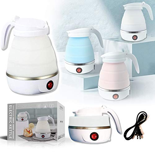 Foldable Portable Kettle | Travel Kettle - Upgraded Food Grade Silicone, 5 Mins Heater To Quickly Foldable Electric Kettle, White 600ML 110V US Plug