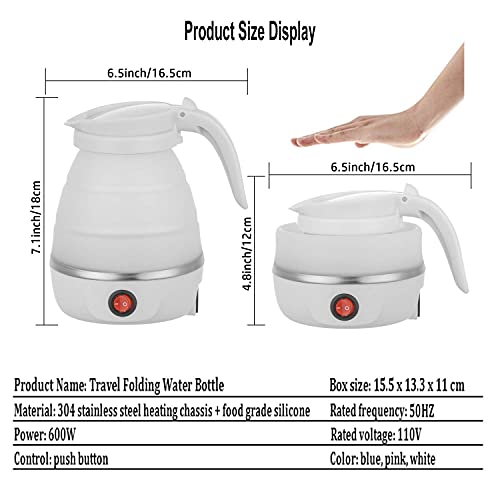 Foldable Portable Kettle | Travel Kettle - Upgraded Food Grade Silicone, 5 Mins Heater To Quickly Foldable Electric Kettle, White 600ML 110V US Plug