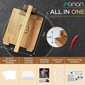 panan Wooden Tortilla Press Mexican Tortillera Presser Made from Natural Food-Grade Acacia Wood - Large Wood Pataconera with 50 Pieces Parchment Paper, Dough Cutter and Recipes eBook (Square 10")