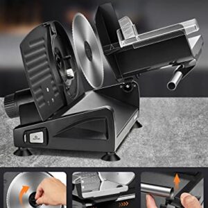 MIDONE Meat Slicer 200W Electric Deli Food Slicer with Two Removable 7.5’’ Stainless Steel Blade, Adjustable Thickness for Home Use, Child Lock Protection, Black