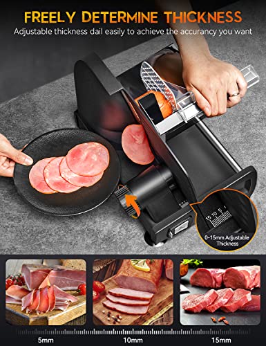 MIDONE Meat Slicer 200W Electric Deli Food Slicer with Two Removable 7.5’’ Stainless Steel Blade, Adjustable Thickness for Home Use, Child Lock Protection, Black