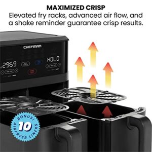 Chefman TurboFry Touch Dual Air Fryer, Maximize The Healthiest Meals With Double Basket Capacity, One-Touch Digital Controls And Shake Reminder For The Perfect Crispy And Low-Calorie Finish