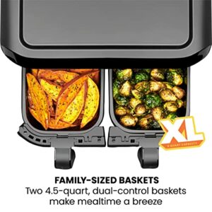 Chefman TurboFry Touch Dual Air Fryer, Maximize The Healthiest Meals With Double Basket Capacity, One-Touch Digital Controls And Shake Reminder For The Perfect Crispy And Low-Calorie Finish