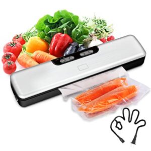 beyuam vacuum sealer, food saver vacuum sealer machine with auto&manual options for food storage, 5 in1 food vacuum sealer with dry&moist modes, led indicator lights, compact design, includes 15pcs vacuum seal bags,1 air suction hose, 1cutter …