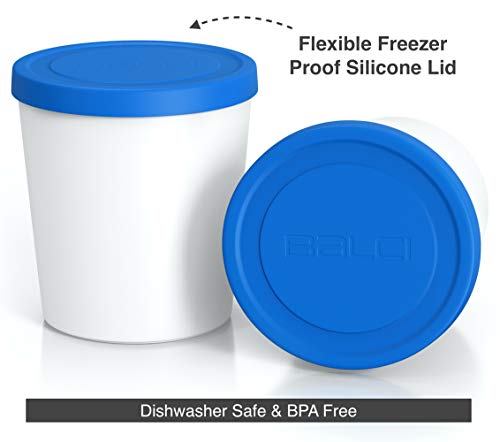 BALCI - Premium Ice Cream Containers (2 Pack - 1 Quart Each) Perfect Freezer Storage Tubs with Lids for Ice Cream, Sorbet and Gelato! - Blue