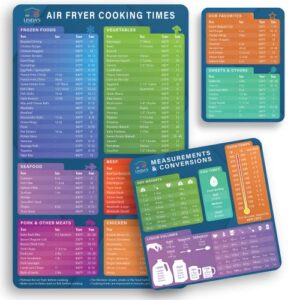 air fryer magnetic cheat sheet set by linda’s essentials – air fryer cooking times chart magnet, quick reference guide for cooking and frying, air fryer cooking times chart & kitchen conversions