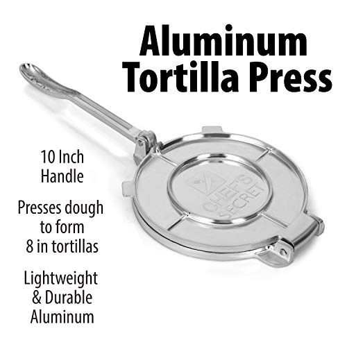 Chef's Secret 8 Inch Tortilla Aluminium Press, Durable Tortilla Quickly Easily Makes Delicious Tortillas for Any Recipe