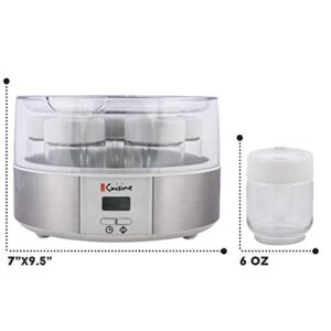 Euro Cuisine Yogurt Maker - YMX650 Automatic Digital Yogurt Maker Machine with Set Temperature - Includes 7-6 oz. Reusable Glass Jars and 7 Rotary Date Setting Lids for Instant Storage