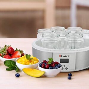 Euro Cuisine Yogurt Maker - YMX650 Automatic Digital Yogurt Maker Machine with Set Temperature - Includes 7-6 oz. Reusable Glass Jars and 7 Rotary Date Setting Lids for Instant Storage