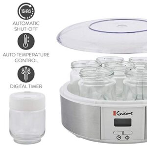 Euro Cuisine Yogurt Maker - YMX650 Automatic Digital Yogurt Maker Machine with Set Temperature - Includes 7-6 oz. Reusable Glass Jars and 7 Rotary Date Setting Lids for Instant Storage