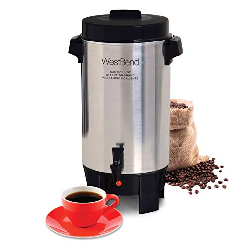 West Bend 58002 Highly Polished Aluminum Commercial Coffee Urn Features Automatic Temperature Control Large Capacity with Quick Brewing Easy Prep and Clean Up, 42-Cup, Silver