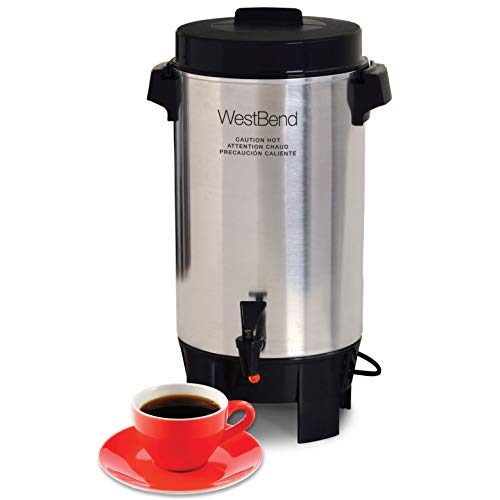 West Bend 58002 Highly Polished Aluminum Commercial Coffee Urn Features Automatic Temperature Control Large Capacity with Quick Brewing Easy Prep and Clean Up, 42-Cup, Silver