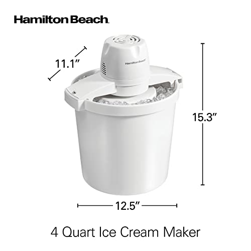Hamilton Beach Electric Automatic Ice Cream Maker & Frozen Yogurt Machine, Makes Custard, Sorbet, Gelato and Sherbet, 4 Quart, White