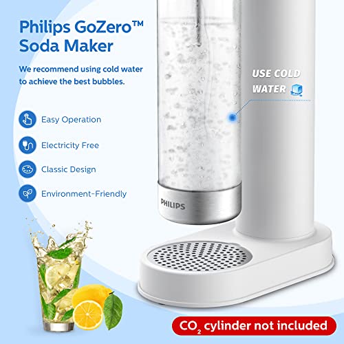 PHILIPS Sparkling Water Maker Soda Maker Soda Streaming Machine for Carbonating with 1L Carbonating Bottle, Seltzer Fizzy Water Maker, Compatible with Any Screw-in 60L CO2 Carbonator(NOT Included)