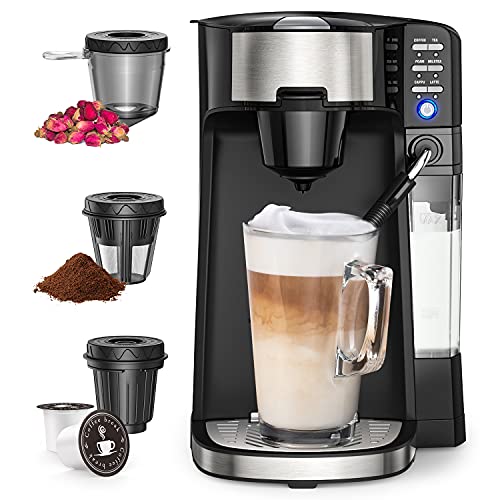 Boly 6-In-1 Coffee Maker with Auto Milk Frother, Single Serve Coffee, Tea, Latte and Cappuccino Machine, Compatible With Capsule & Ground Coffee, Compact Coffee Maker