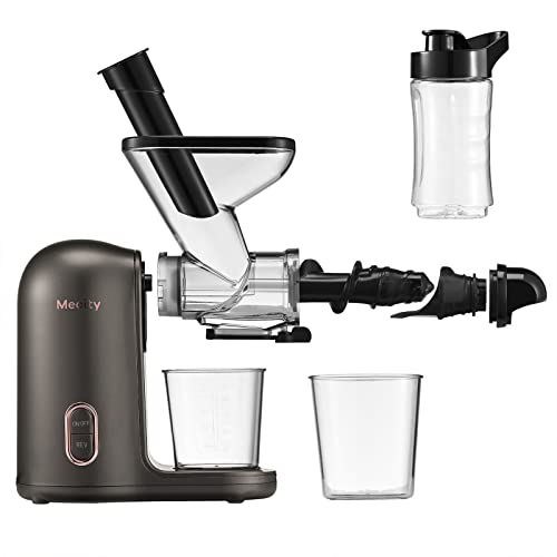 Mecity Small Masticating Juicer Electirc Slow Juicer with Reverse Function for Home, Easy to Clean Juicer Extractor with Travel Bottle, Self-Feeding Juice Maker for Vegetable and Fruit