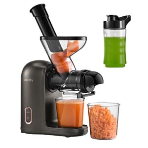 mecity small masticating juicer electirc slow juicer with reverse function for home, easy to clean juicer extractor with travel bottle, self-feeding juice maker for vegetable and fruit