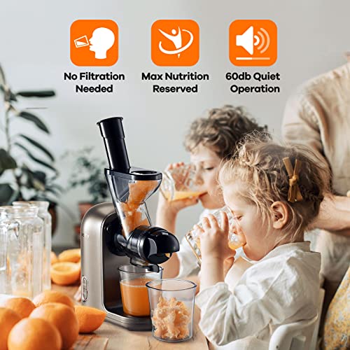 Mecity Small Masticating Juicer Electirc Slow Juicer with Reverse Function for Home, Easy to Clean Juicer Extractor with Travel Bottle, Self-Feeding Juice Maker for Vegetable and Fruit