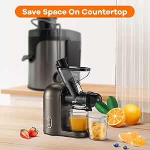 Mecity Small Masticating Juicer Electirc Slow Juicer with Reverse Function for Home, Easy to Clean Juicer Extractor with Travel Bottle, Self-Feeding Juice Maker for Vegetable and Fruit