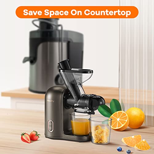 Mecity Small Masticating Juicer Electirc Slow Juicer with Reverse Function for Home, Easy to Clean Juicer Extractor with Travel Bottle, Self-Feeding Juice Maker for Vegetable and Fruit