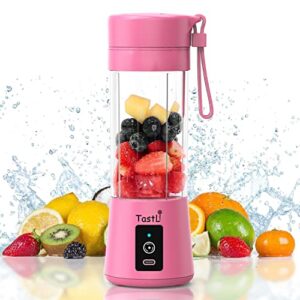portable blender, personal mini bottle travel electric smoothie blender maker fruit juicer cup, with 13oz bottles, 6 blades and usb rechargeable batteries for juice shakes and smoothies (pink)