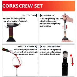 Air Pressure Pump Bottle Opener With Foil Cutter,Aerator Pourer,Vacuum Stopper(4PCS),Simple Cork Remover ,Efficient Corkscrew Bottle Opener,Great For Wine Lovers,Perfect Wine Gift.