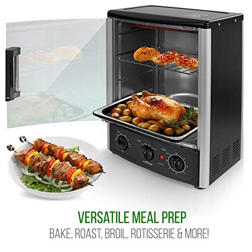 Nutrichef Upgraded Multi-Function Rotisserie Oven - Vertical Countertop Oven with Bake, Turkey Thanksgiving, Broil Roasting Kebab Rack with Adjustable Settings, 2 Shelves 1500 Watt - AZPKRT97