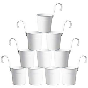 mortime 10 pack metal hanging bucket planter with hook, 4 inches mini round white storage basket for plant flower pots indoor outdoor home garden patio lawn