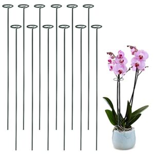 growneer 12 packs 36 inches garden flower support plant support stakes, with 15 pcs plant labels, single plant stem flower support for flowers, orchid, peony, lily, rose
