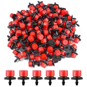 kalolary 200pcs adjustable irrigation drippers sprinklers 360 degree 1/4 inch barbed drip emitter watering sprinklers anti-clogging drippers for garden watering system