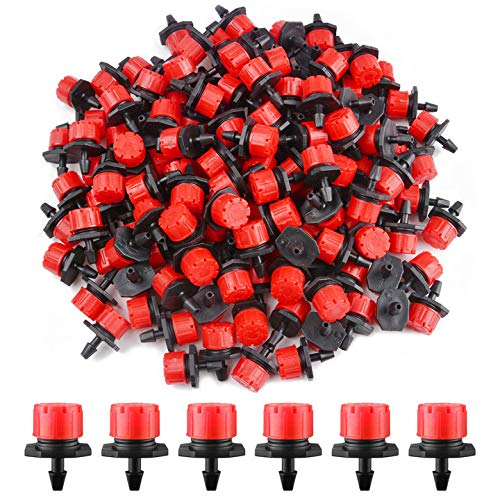 Kalolary 200Pcs Adjustable Irrigation Drippers Sprinklers 360 Degree 1/4 Inch Barbed Drip Emitter Watering Sprinklers Anti-Clogging Drippers for Garden Watering System