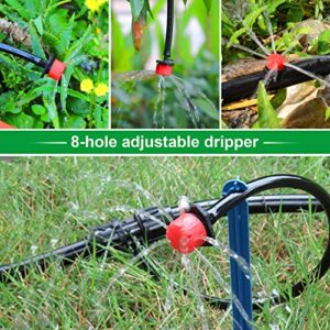 Kalolary 200Pcs Adjustable Irrigation Drippers Sprinklers 360 Degree 1/4 Inch Barbed Drip Emitter Watering Sprinklers Anti-Clogging Drippers for Garden Watering System